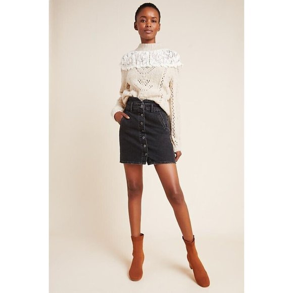 Anthropologie Dresses & Skirts - Anthropologie Pilcro Skirt Black Denim Button Front Paperbag Waist